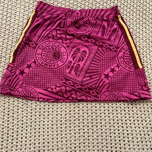 FARM Rio x Adidas Pink Tropical Print Mini Skirt with Gold Stripes - Picture 4 of 12